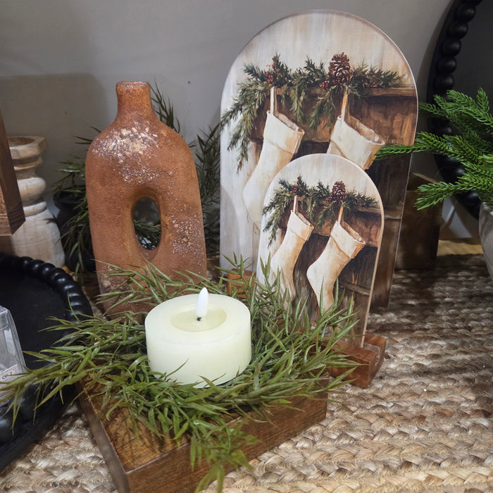 Carolina dill artificial candle ring styled around flameless candle