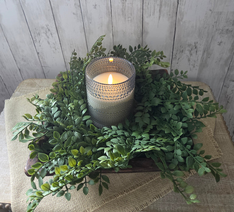 Everyday Collection with Natural Square Wooden Handmade Bowl, 5" Dotted Timer Candle Ruscus Candle Ring