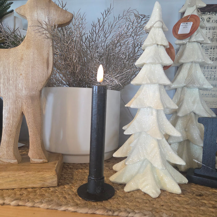 Flameless black taper candle with 3D flame and 6-hour timer, 7.25” tall. Ideal for everyday and seasonal décor at Heartland Store MN.