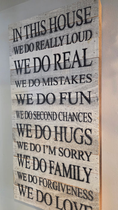 Rustic family values wood sign 12x24 wall décor