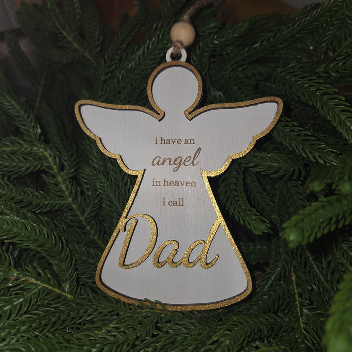 Gold Wooden Angel Ornament Engraved Memorial Keepsake