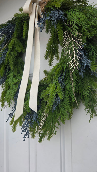 Metallic champagne cedar artificial swag – Heartland Store MN seasonal décor