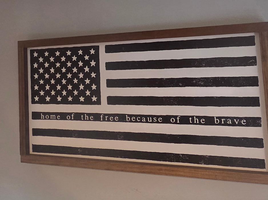 Home of the Free Distressed Flag Handmade Wood Sign
