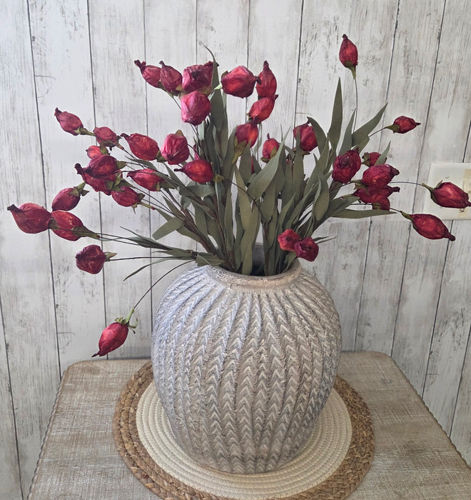 Artificial UV Treated Burgandy Chinese Lantern Branch 23"