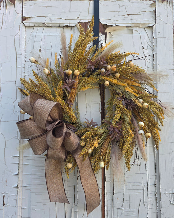 Fall Handmade Wreath 22" with Eucalyptus and Pampas accents