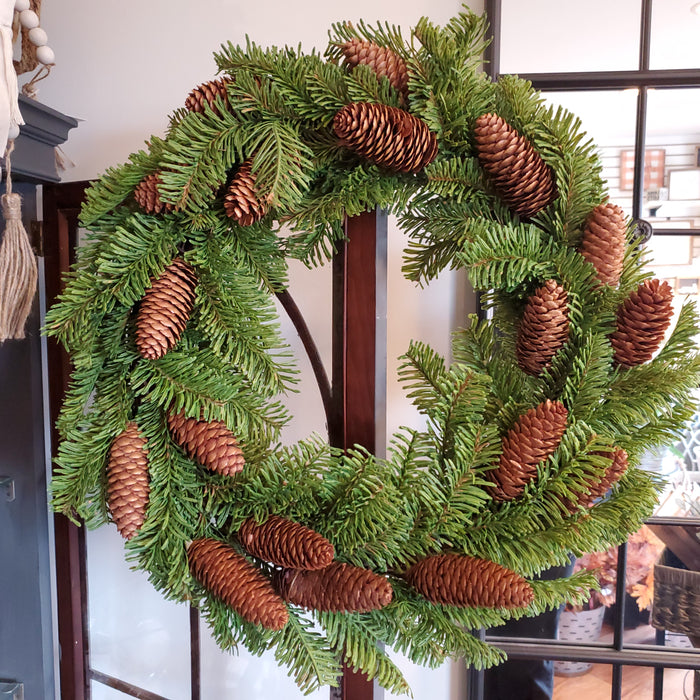 24" Hemlock Pine Wreath w/ Pinecones
