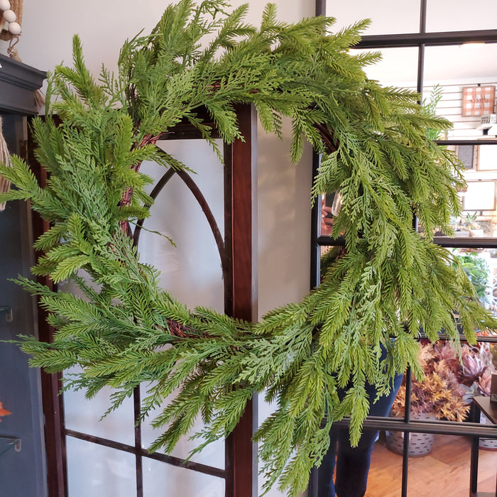 28" Mixed Spruce Wreath Real Touch