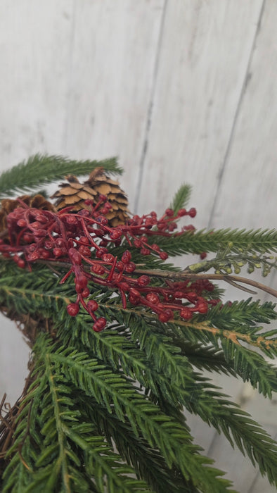 Artificial 8" Austrian Pine Mix With Red Berries Candle Ring