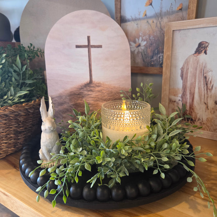 farmhouse greenery candle ring for table centerpiece
