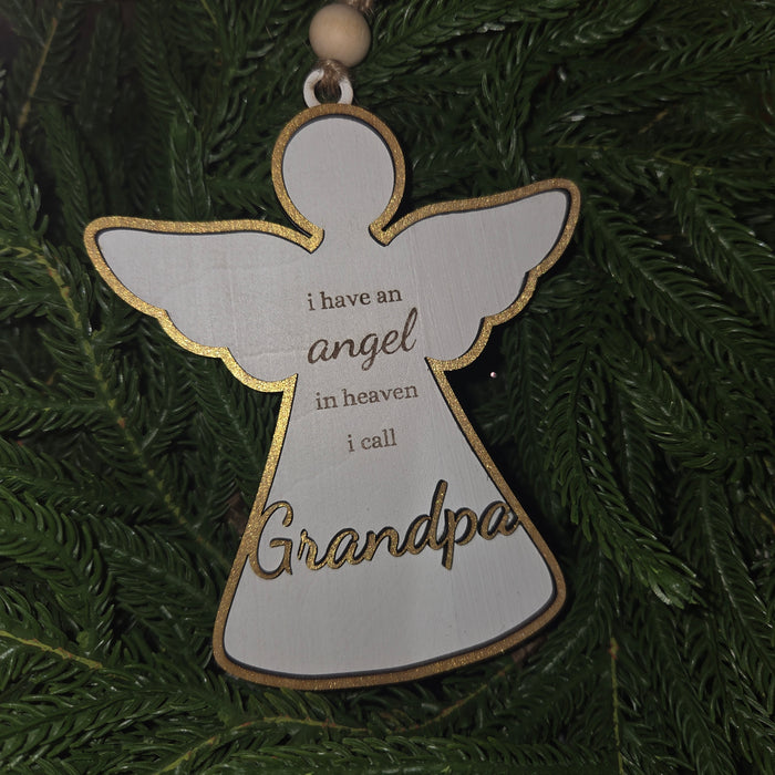 Gold Wooden Angel Ornament Engraved Memorial Keepsake