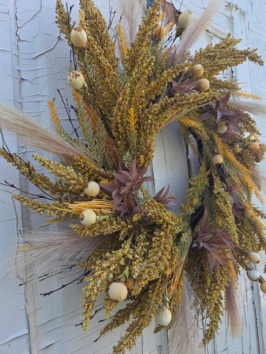Fall Handmade Wreath 22" with Eucalyptus and Pampas accents
