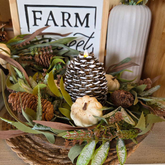 14" CREAM PUMPKIN & FOLIAGE CANDLE RING