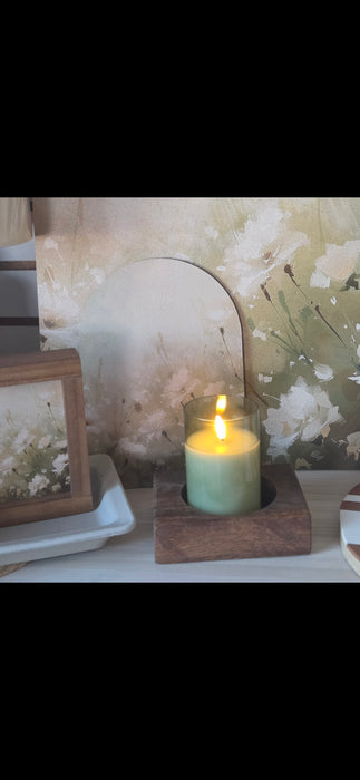 GREEN GLASS 3D FLAME CANDLE WITH 6HR TIMER