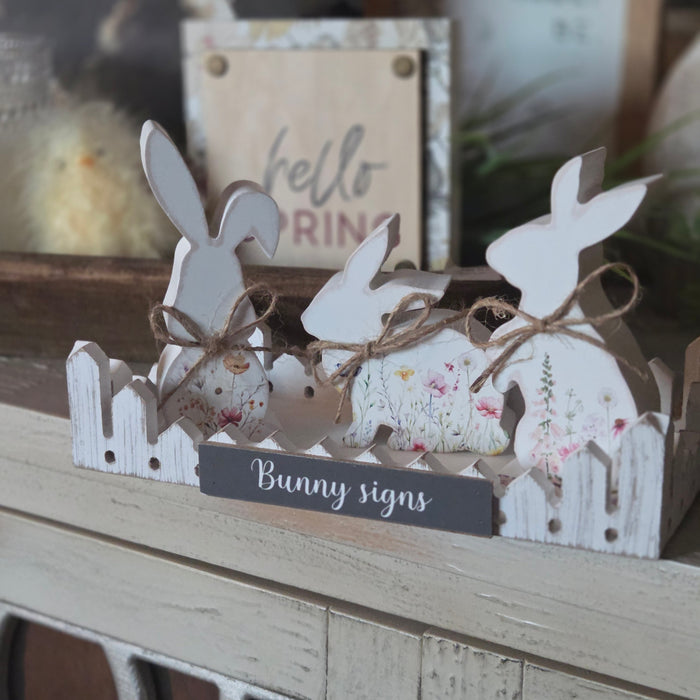 Floral wooden bunny Easter decor in Lewiston Minnesota