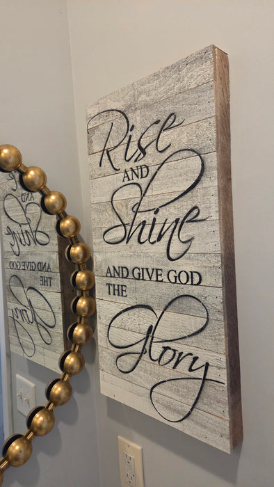 Faith-based wooden sign on reclaimed wood wall décor