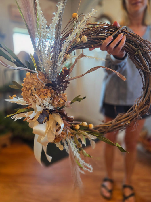 Neutral Handcrafted  Wreath – Fall Colors in Beige & Deep Brown Made in Minnesota, USA