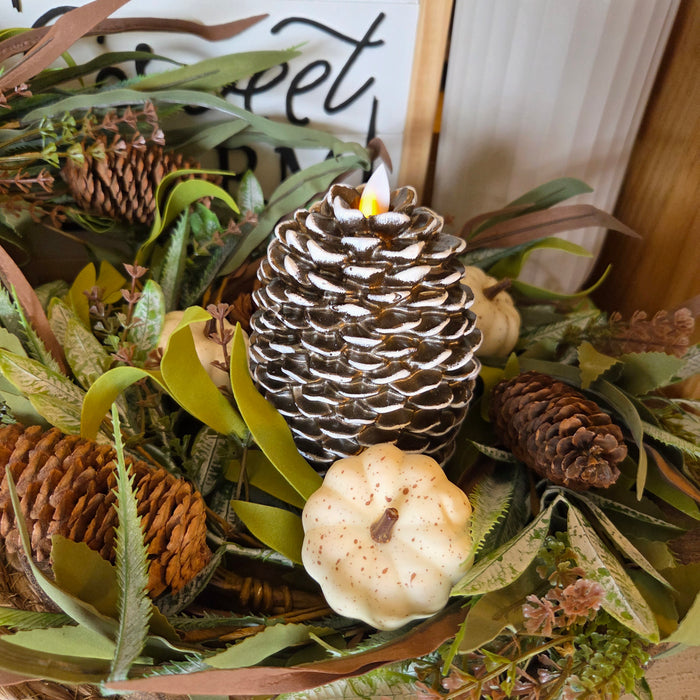 14" CREAM PUMPKIN & FOLIAGE CANDLE RING