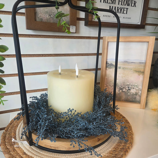 Petite faux blue berry stem displayed with fall and winter greenery – perfect for Minnesota everyday home decor