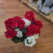 Red and white silk geranium flowers for cemetery vase