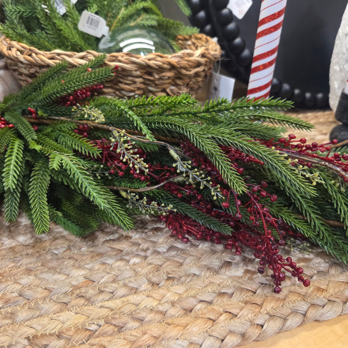 Red Artificial 42" Austrian Pine Swag with seeded eucalyptus