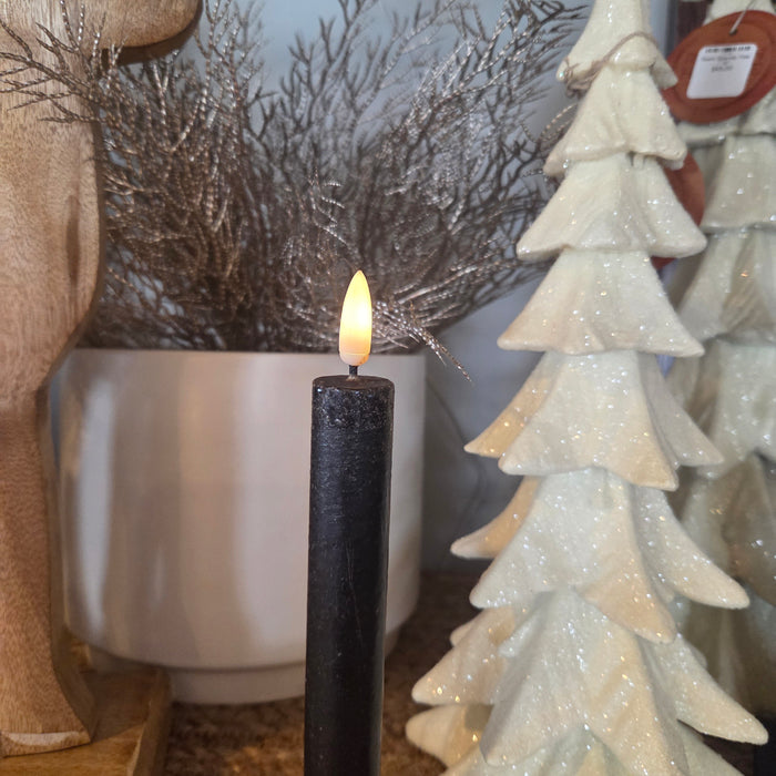 7.25" Black Taper Timer Candle - 3D Flame LED 6 Hour Auto Shutoff