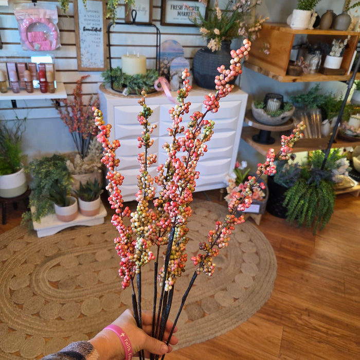 33" Berry Stems Pink for Indoor or Outdoor Use-  7 Stems