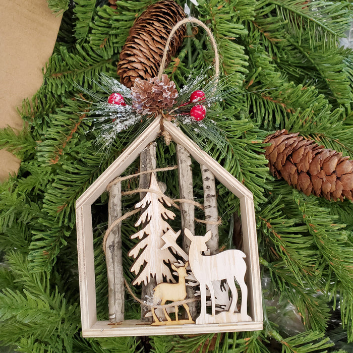 Wooden Deer in Woods Ornament