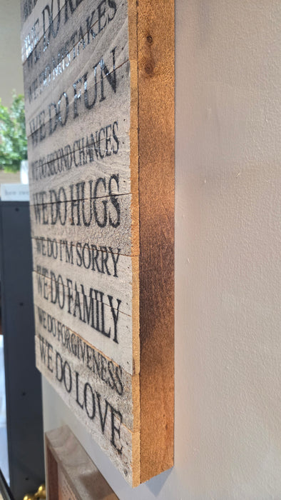 Farmhouse-style family quote sign for living room or entryway