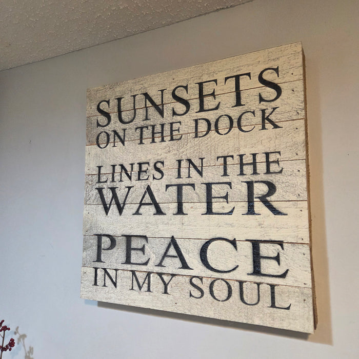 Rustic lake life sign with sunsets on the dock quote