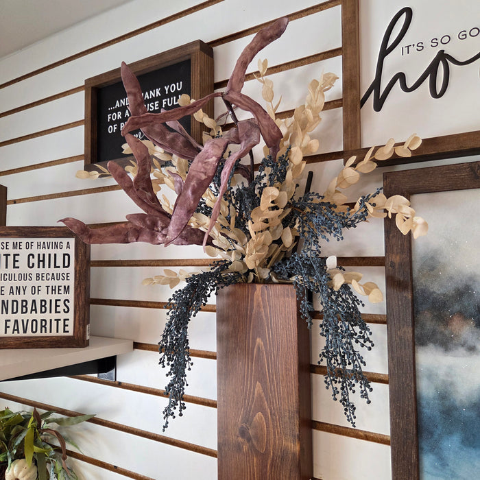 Neutral Fall Sconce | Eucalyptus, Bean Pods & Blueberries | Rustic Fall Wall Decor | Farmhouse Autumn Decor