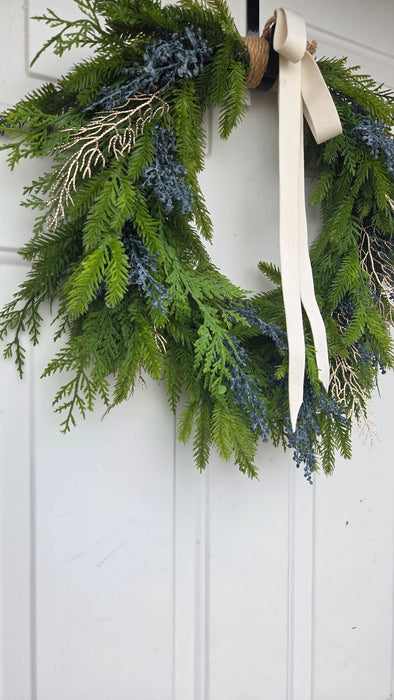 Artificial champagne cedar swag wreath – modern farmhouse holiday style