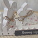 Wooden block sitter bunny Easter decor with floral design and fence