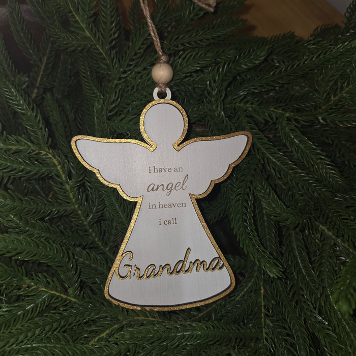 Gold Wooden Angel Ornament Engraved Memorial Keepsake