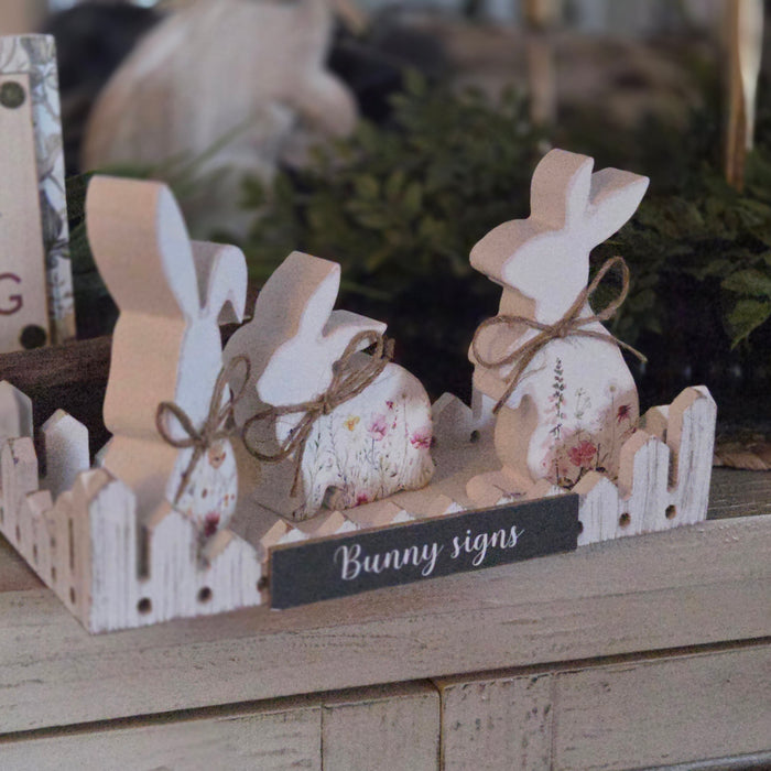 Cute spring bunny decor with jute ribbon accents