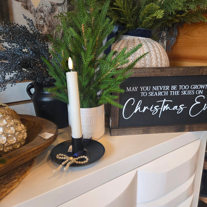 Flameless taper candle 7.25 inch with  trendy beaded bow décor