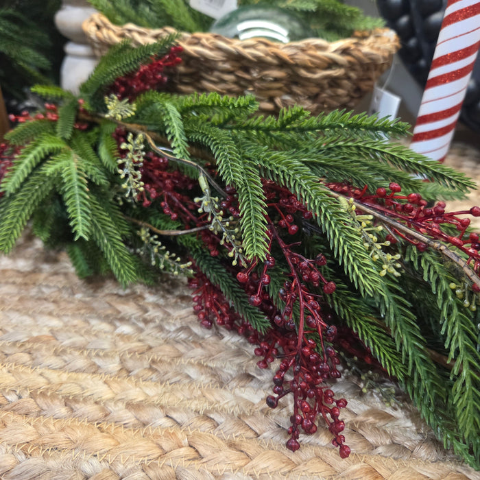 Red Artificial 42" Austrian Pine Swag with seeded eucalyptus