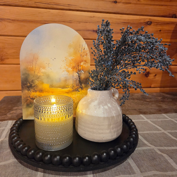 Black Beaded Round Tray