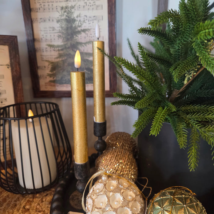 Flameless gold taper candles for mantel décor gift shop in Minnesota