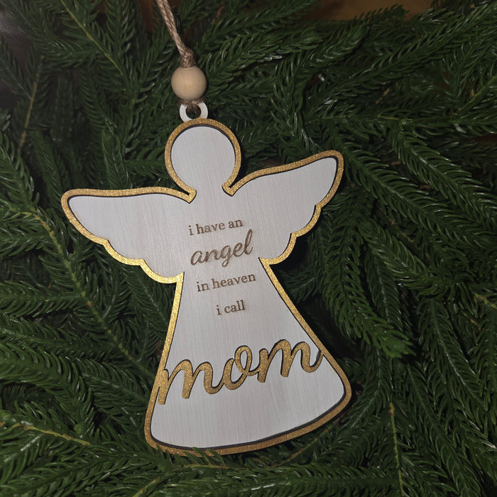 Gold Wooden Angel Ornament Engraved Memorial Keepsake