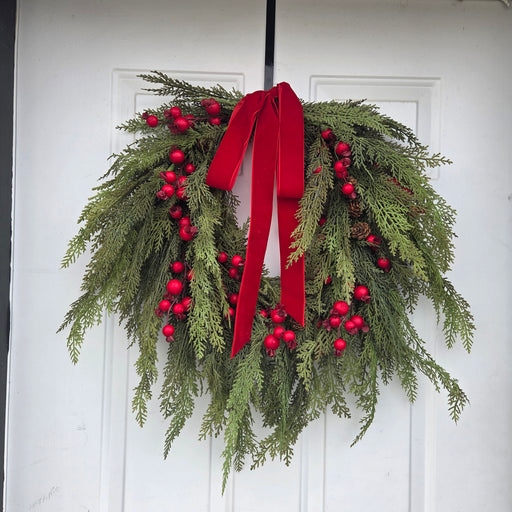 Artificial greenery wreath with large berries – holiday style Rochester MN