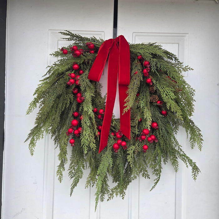 Artificial greenery wreath with large berries – holiday style Rochester MN