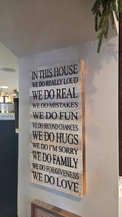 In this house we do family rules sign handmade on reclaimed wood