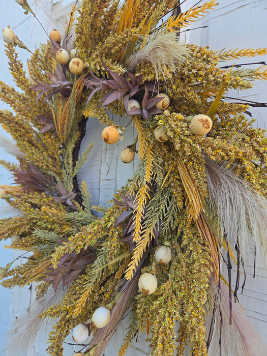 Fall Handmade Wreath 22" with Eucalyptus and Pampas accents