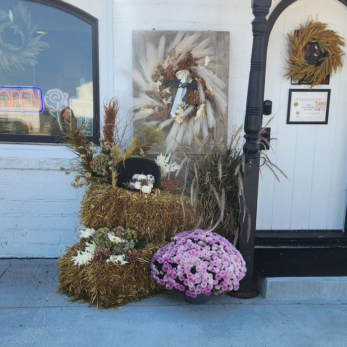 Modern Fall Wreath Kit – Beige Pampas, Rust Florals & Sign