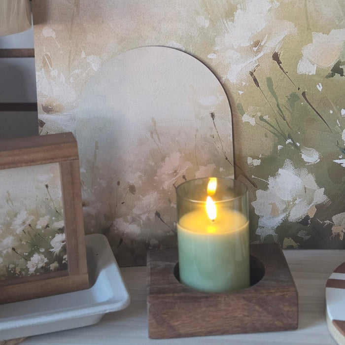 Square Petite Wood Bowl with candle insert