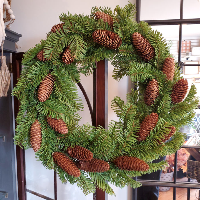 Artificial 24" Hemlock Pine Wreath w/ Pinecones