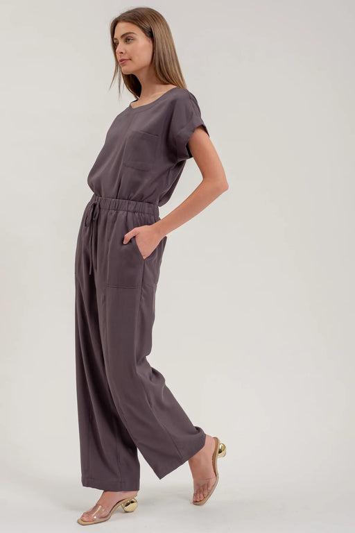 Women’s charcoal straight leg pants with drawstring waist – S to L"