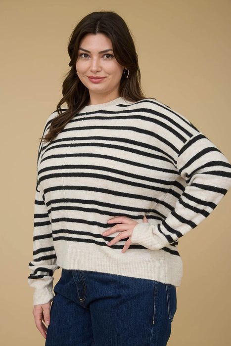 Women’s plus long sleeve sweater in soft striped knit – Heartland Store MN