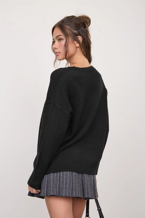 SOLID CREWNECK FRONT SEAM KNIT SWEATER