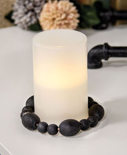 Black Distressed Wood Oval Bead Candle Ring